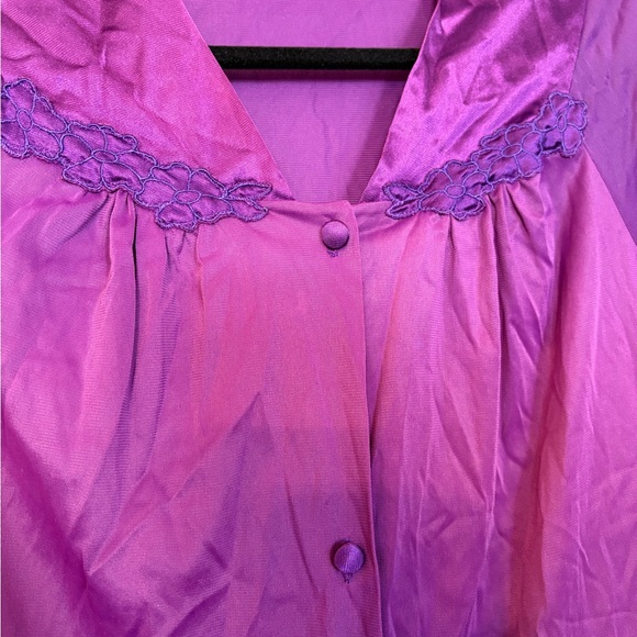 Vtg Vanity Fair Pajama Set Med Sleepwear Fuscia Pink Button Up Lace Cap Sleeve - Picture 3 of 7